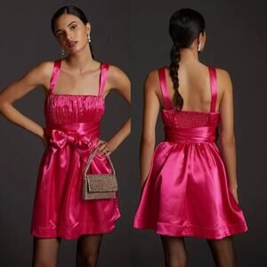 Anthropologie Maeve Bow-Tie Mini Dress in Pink Satin